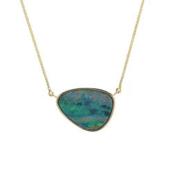 Josephs Jewelers Necklaces And Pendants>14K Yellow Gold Freeform Australian Opal Doublet Necklace
