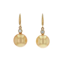 Josephs Jewelers Earrings>14K Yellow Gold Golden South Sea Pearl and Diamond Earrings