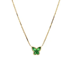 Josephs Jewelers Necklaces And Pendants>14K Yellow Gold Green Garnet Butterfly Necklace
