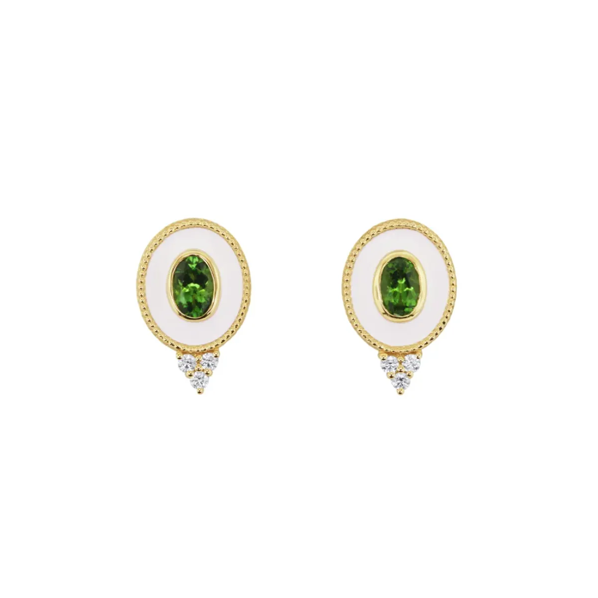 Josephs Jewelers Earrings>14K Yellow Gold Green Tourmaline and White Enamel Earrings