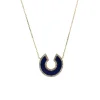 Josephs Jewelers Necklaces And Pendants>14K Yellow Gold Horseshoe Lapis and Diamond Necklace