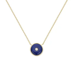 Josephs Jewelers Necklaces And Pendants>14K Yellow Gold Lapis and Diamond Circle Necklace