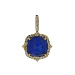 Josephs Jewelers Necklaces And Pendants>18K Yellow Gold Lapis, Quartz Doublet, and Diamond Pendant