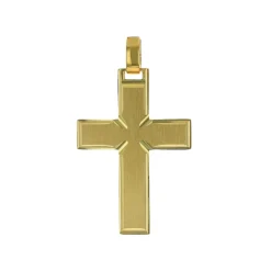 Josephs Jewelers Necklaces And Pendants>14K Yellow Gold Matte and Polished Edge Cross Pendant
