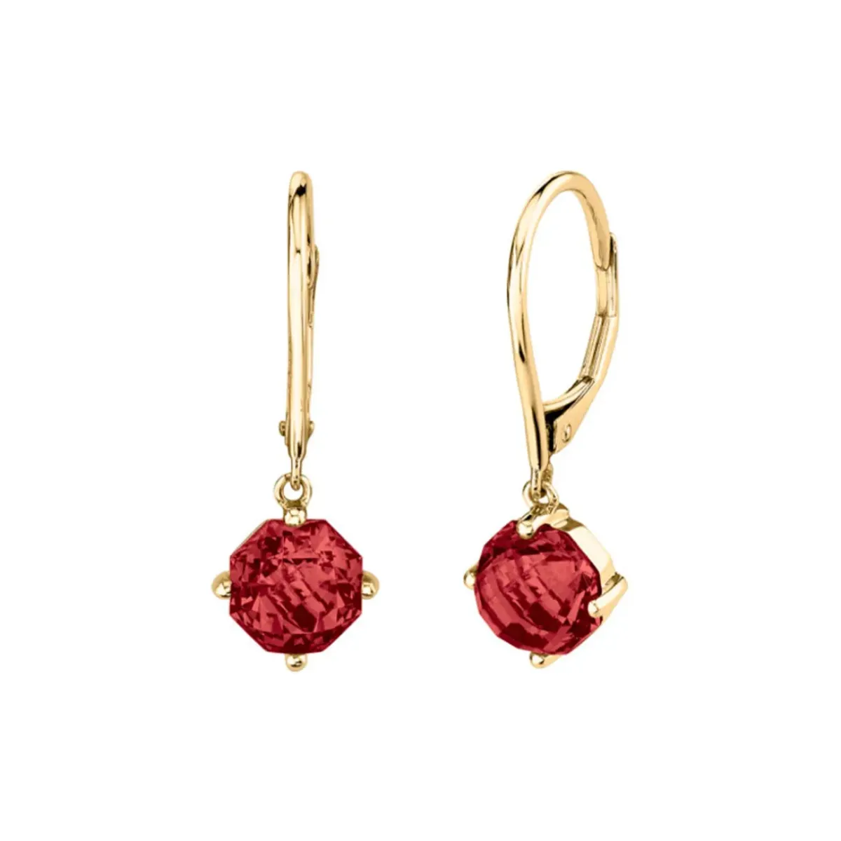 Josephs Jewelers Earrings>14K Yellow Gold Octagonal Garnet Dangle Earrings
