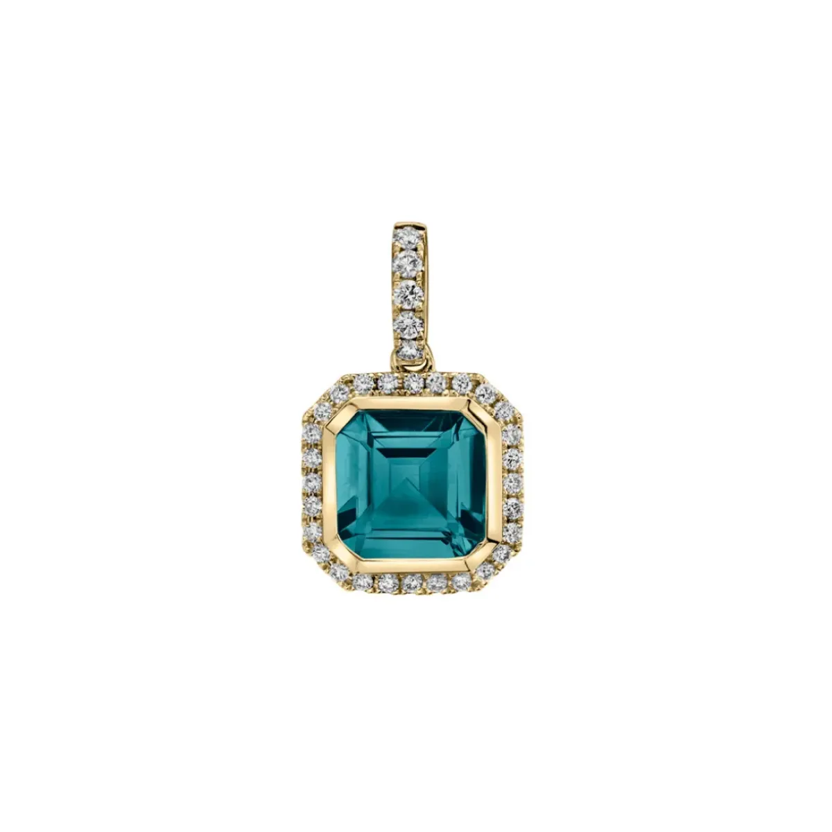 Josephs Jewelers Necklaces And Pendants>14K Yellow Gold Octagonal London Blue Topaz and Diamond Pendant