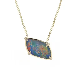 Josephs Jewelers Necklaces And Pendants>14K Yellow Gold Opal and Diamond Necklace