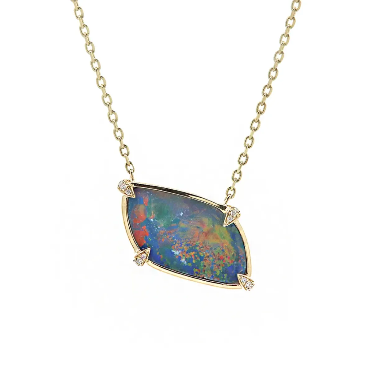 Josephs Jewelers Necklaces And Pendants>14K Yellow Gold Opal and Diamond Necklace