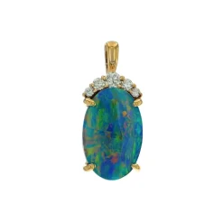 Josephs Jewelers Necklaces And Pendants>14K Yellow Gold Opal and Diamond Pendant