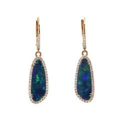 Josephs Jewelers Earrings>14K Yellow Gold Opal Doublet and Diamond Earrings