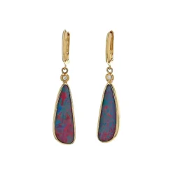 Josephs Jewelers Earrings>14K Yellow Gold Opal Doublet and Diamond Dangle Earrings
