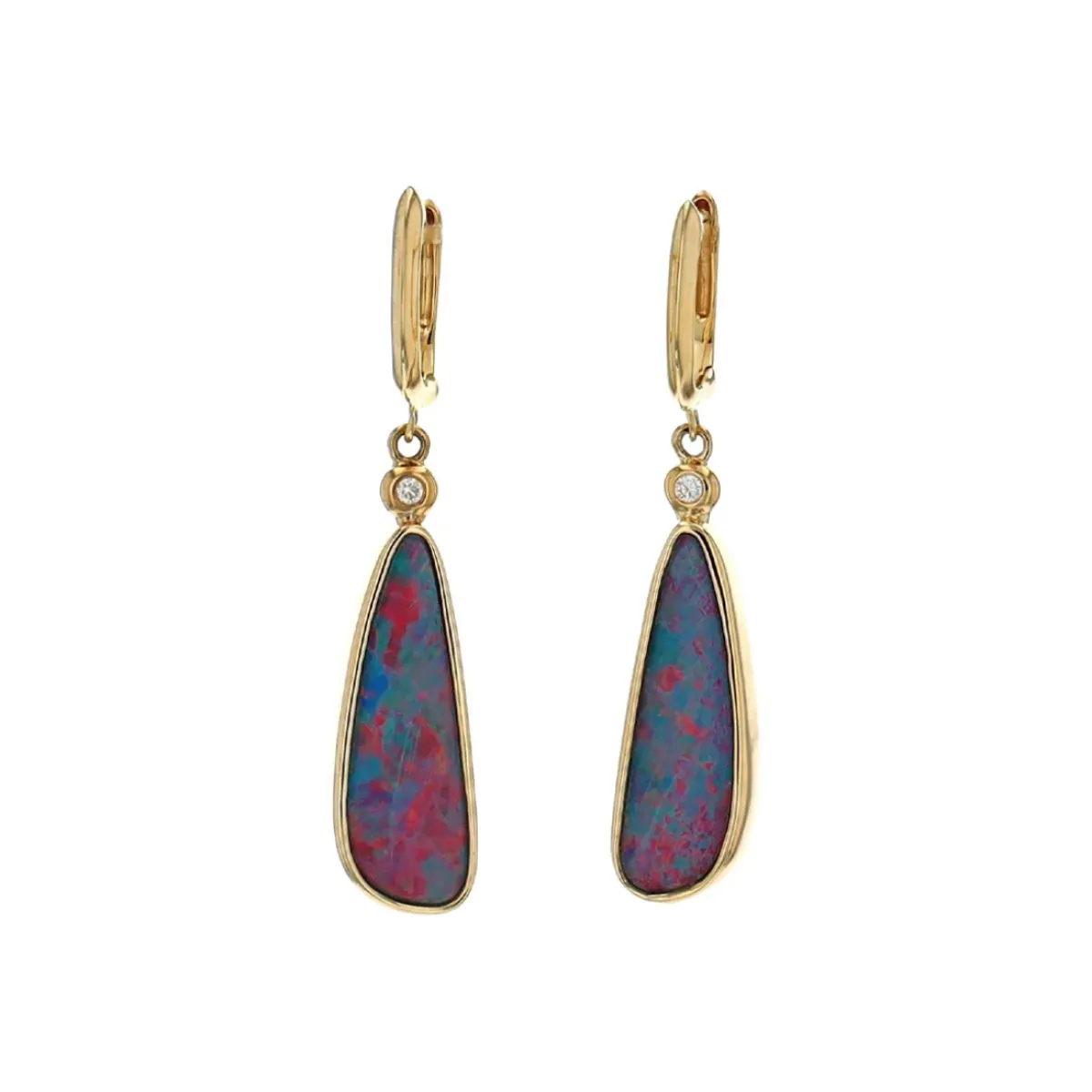 Josephs Jewelers Earrings>14K Yellow Gold Opal Doublet and Diamond Dangle Earrings