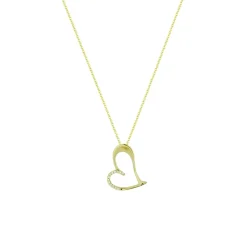 Josephs Jewelers Necklaces And Pendants>14K Yellow Gold Open Heart Diamond Pendant with Chain