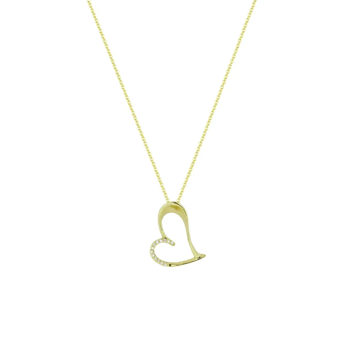 Josephs Jewelers Necklaces And Pendants>14K Yellow Gold Open Heart Diamond Pendant with Chain