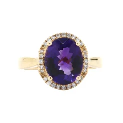 Josephs Jewelers Rings>14K Yellow Gold Oval Amethyst and Diamond Ring