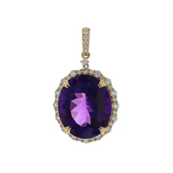 Josephs Jewelers Necklaces And Pendants>14K Yellow Gold Oval Amethyst and Diamond Pendant