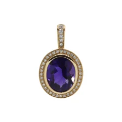 Josephs Jewelers Necklaces And Pendants>14K Yellow Gold Oval Amethyst and Diamond Halo Pendant