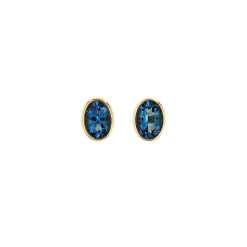 Josephs Jewelers Earrings>14K Yellow Gold Oval Aquamarine Bezel Stud Earrings