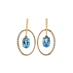 Josephs Jewelers Earrings>14K Yellow Gold Oval Aquamarine and Diamond Earrings