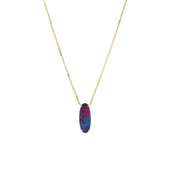 Josephs Jewelers Necklaces And Pendants>14K Yellow Gold Oval Australian Opal Doublet Necklace