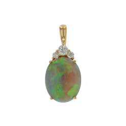 Josephs Jewelers Necklaces And Pendants>14K Yellow Gold Oval Opal and Diamond Pendant