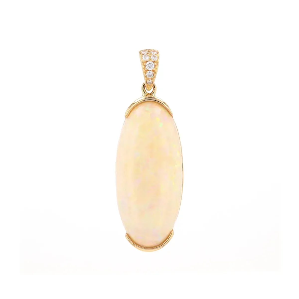 Josephs Jewelers Necklaces And Pendants>14K Yellow Gold Oval Opal and Diamond Pendant