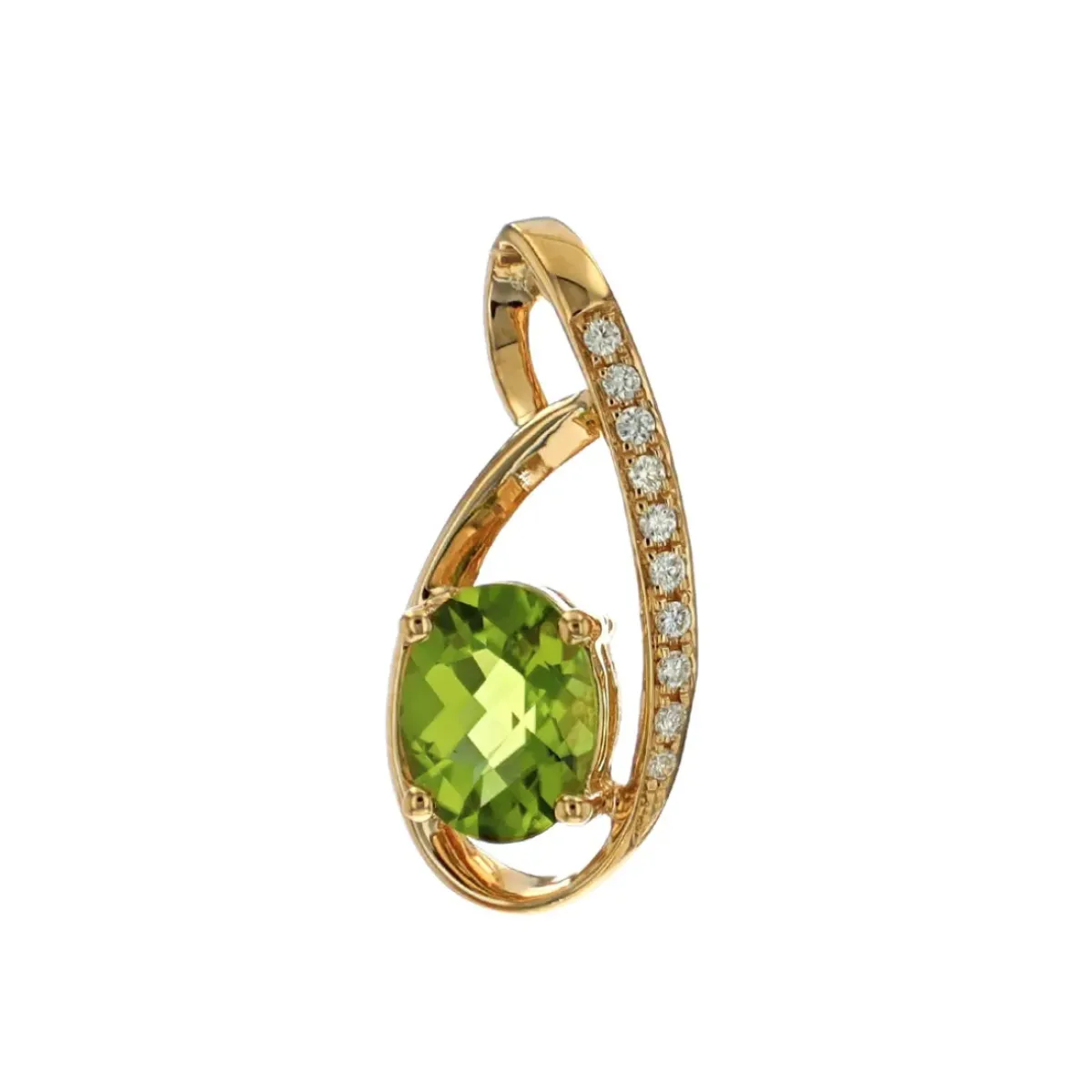 Josephs Jewelers Necklaces And Pendants>14K Yellow Gold Oval Peridot and Diamond Pendant