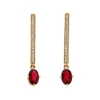 Josephs Jewelers Earrings>14K Yellow Gold Oval Ruby and Diamond Drop Earrings