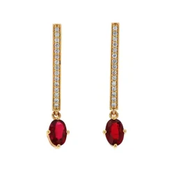 Josephs Jewelers Earrings>14K Yellow Gold Oval Ruby and Diamond Drop Earrings