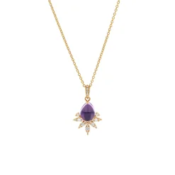 Josephs Jewelers Necklaces And Pendants>14K Yellow Gold Pear Amethyst and Diamond Pendant with Chain