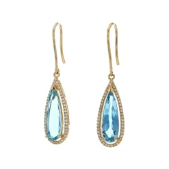 Josephs Jewelers Earrings>14K Yellow Gold Pear Aquamarine and Diamond Earrings