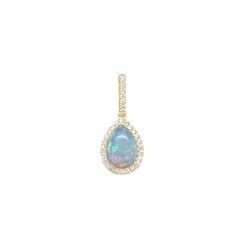 Josephs Jewelers Necklaces And Pendants>14K Yellow Gold Pear Australian Opal and Diamond Pendant