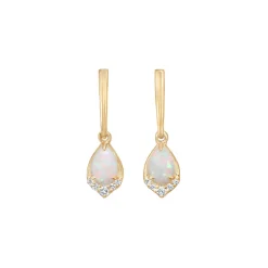 Josephs Jewelers Earrings>14K Yellow Gold Pear Australian Opal and Diamond Earrings