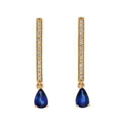 Josephs Jewelers Earrings>14K Yellow Gold Pear Blue Sapphire and Diamond Earrings