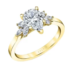 Josephs Jewelers Engagement Rings>14K Yellow Gold Pear Cut Multi Side Stone Engagement Ring – Darby