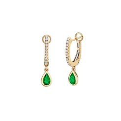 Josephs Jewelers Earrings>14K Yellow Gold Pear Emerald and Diamond Earrings