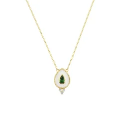 Josephs Jewelers Necklaces And Pendants>14K Yellow Gold Pear Green Tourmaline, Diamond, and White Enamel Necklace