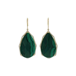 Josephs Jewelers Earrings>14K Yellow Gold Pear Malachite and Diamond Earrings