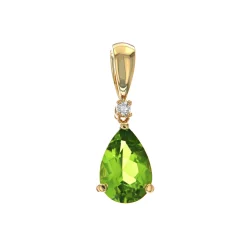 Josephs Jewelers Necklaces And Pendants>14K Yellow Gold Pear Peridot and Diamond Pendant