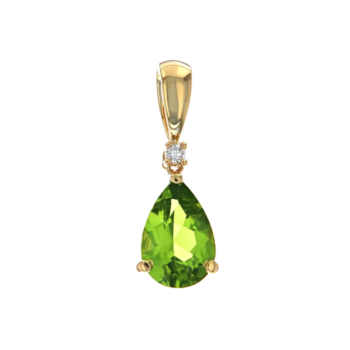 Josephs Jewelers Necklaces And Pendants>14K Yellow Gold Pear Peridot and Diamond Pendant