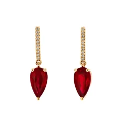 Josephs Jewelers Earrings>14K Yellow Gold Pear Ruby and Diamond Earrings