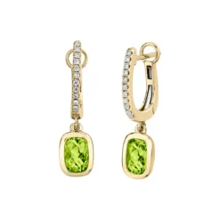 Josephs Jewelers Earrings>14K Yellow Gold Peridot and Diamond Dangle Earrings