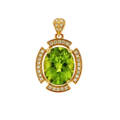 Josephs Jewelers Necklaces And Pendants>14K Yellow Gold Peridot and Diamond Halo Pendant