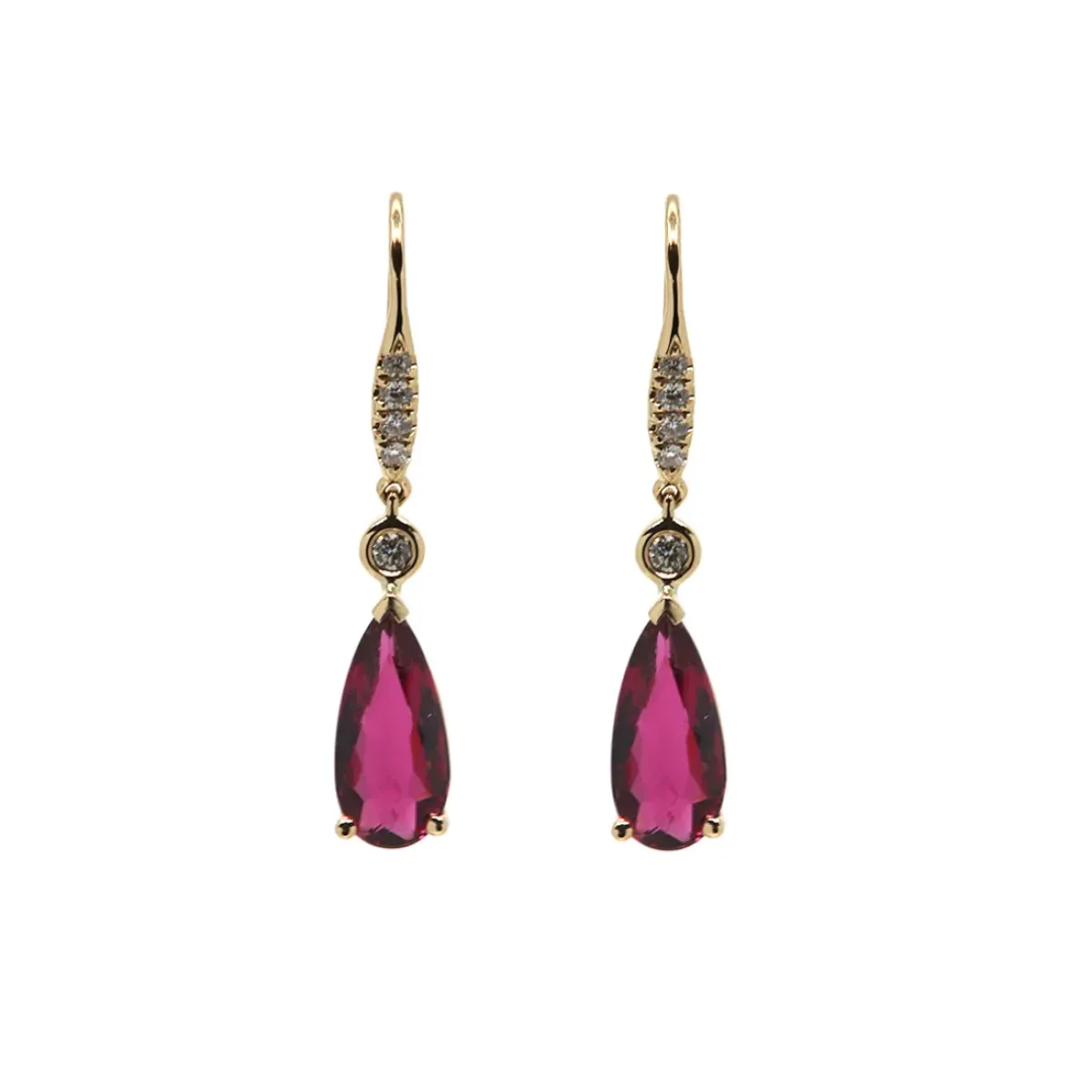 Josephs Jewelers Earrings>14K Yellow Gold Pink Tourmaline and Diamond Dangle Earrings