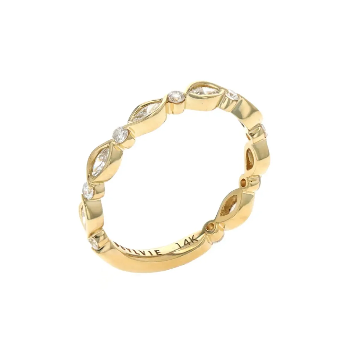 Josephs Jewelers Wedding Bands For Women>14K Yellow Gold Round and Marquise Diamond Wedding Band