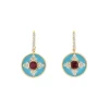 Josephs Jewelers Earrings>14K Yellow Gold Rubellite and Diamond Blue Enamel Earrings
