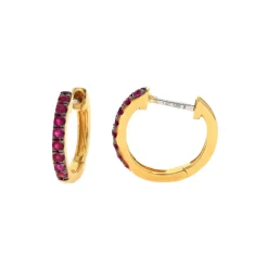 Josephs Jewelers Earrings>14K Yellow Gold Ruby Huggie Hoop Earrings