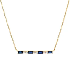 Josephs Jewelers Necklaces And Pendants>14K Yellow Gold Sapphire and Diamond Bar Necklace