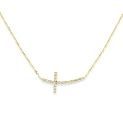 Josephs Jewelers Necklaces And Pendants>14K Yellow Gold Sideways Diamond Cross Necklace