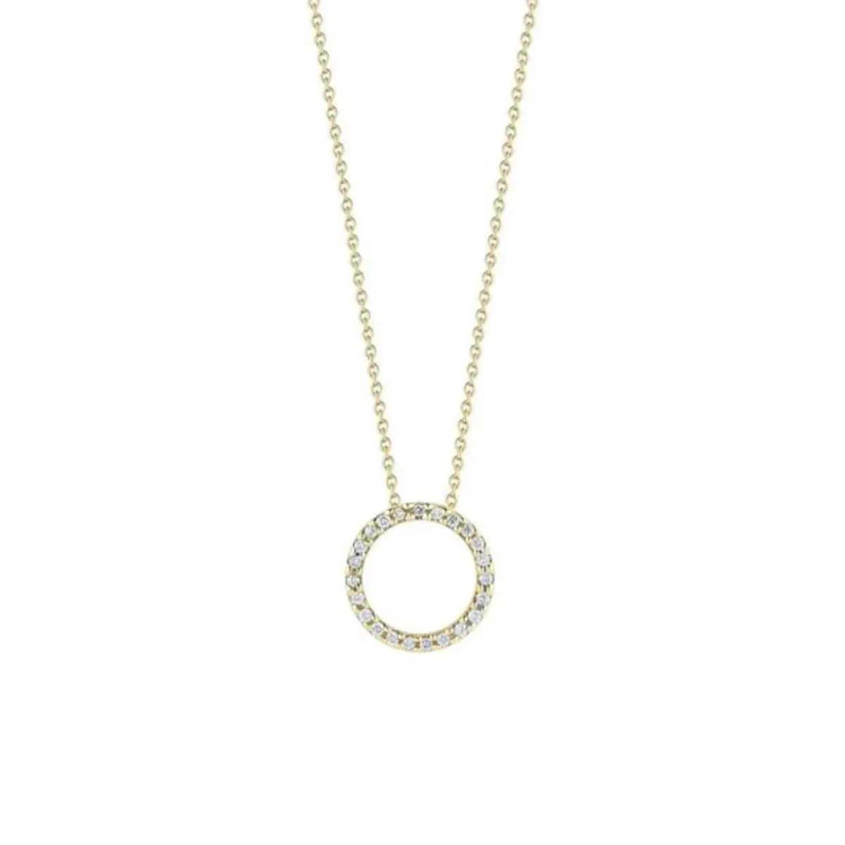 Josephs Jewelers Necklaces And Pendants>18K Yellow Gold Small Open Circle Diamond Pendant with Chain
